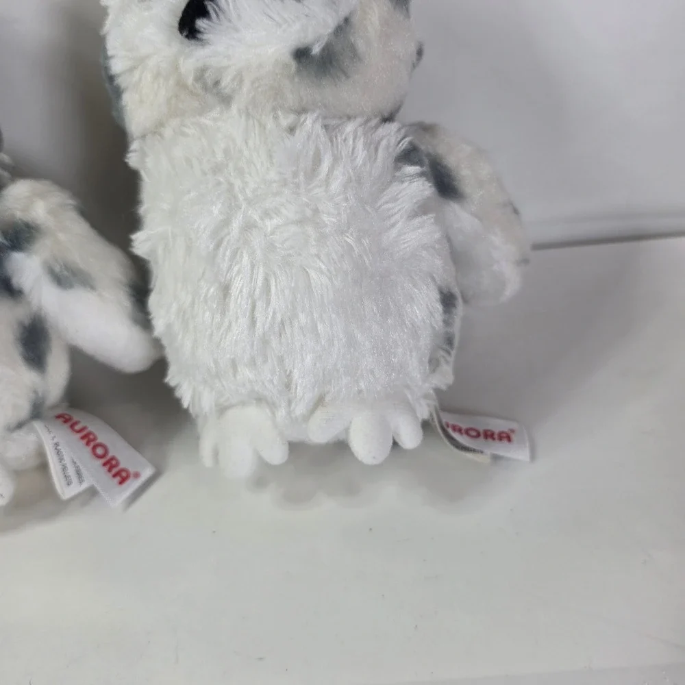 Lot of 2 Aurora Snowy Owl Plush Flopsie Stuffed Animal White Spotted Bird 8